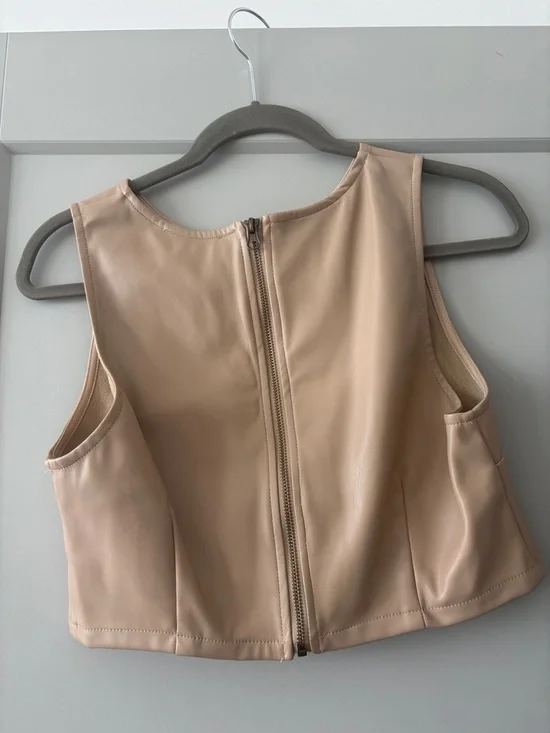 Sleeveless Faux Leather Crop Top in Nude - Picture 2 of 3